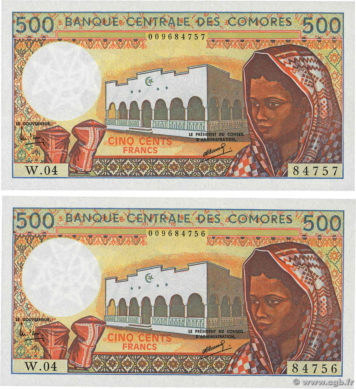 500 Francs Consécutifs COMORAS  1994 P.10b FDC