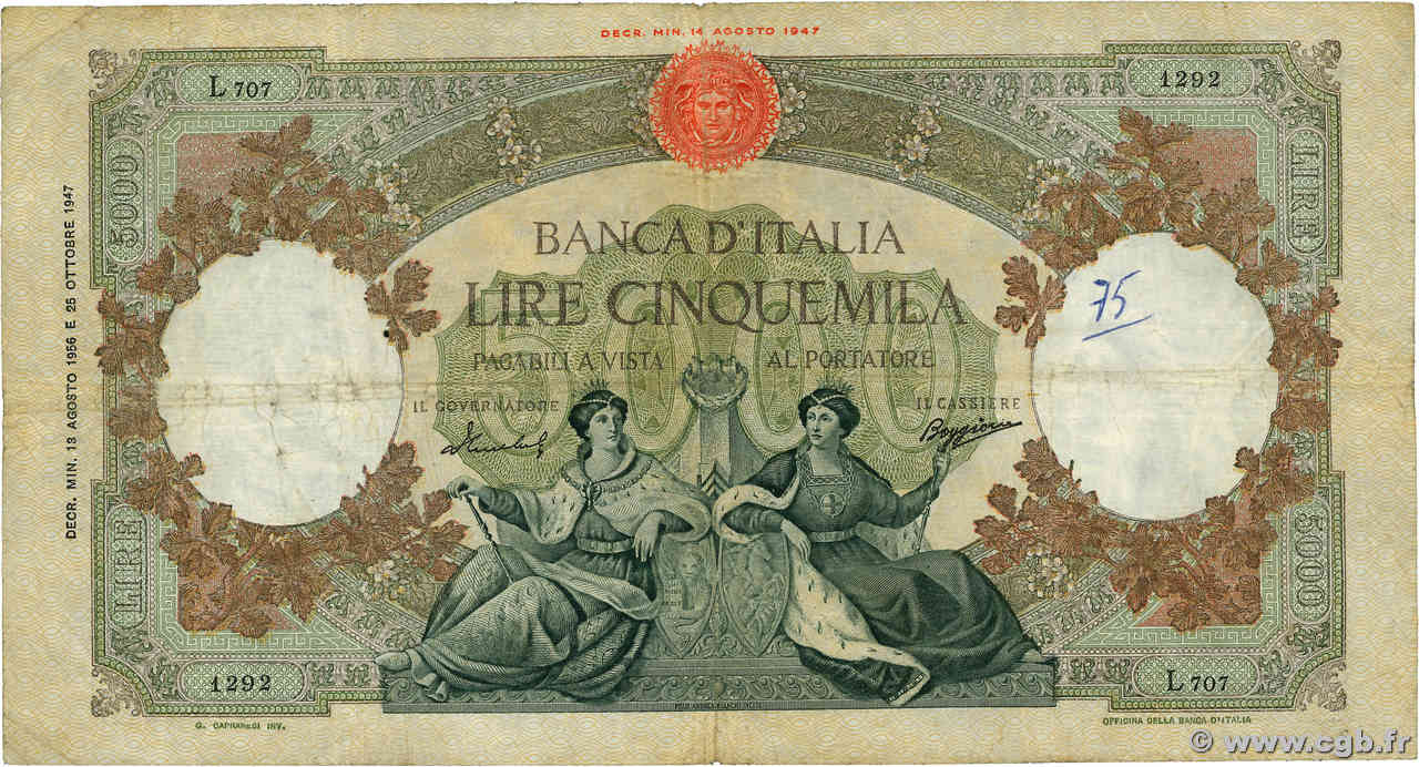 5000 Lire ITALIE  1956 P.085c B+