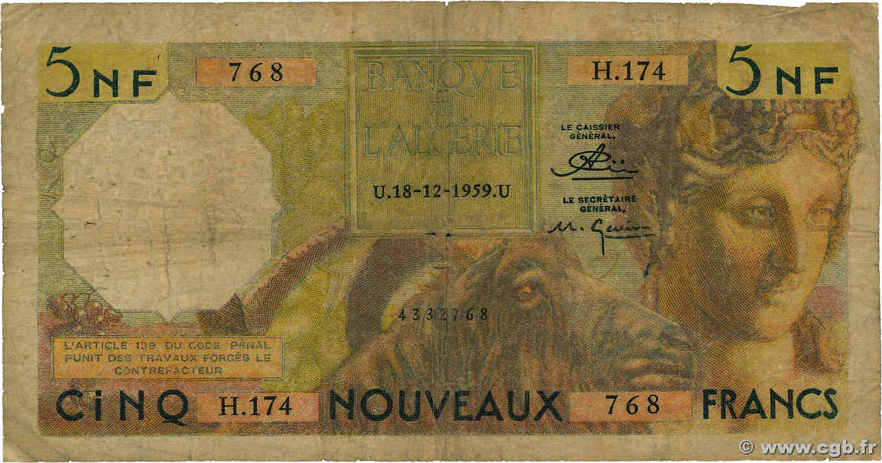 5 Nouveaux Francs ALGÉRIE  1959 P.118a B