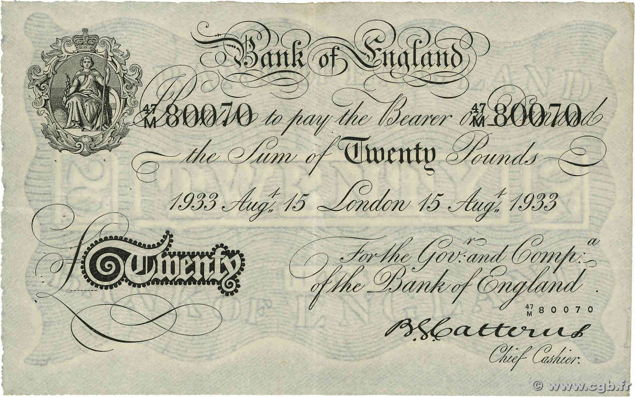 20 Pounds Faux ENGLAND Londres 1933 P.330x SS
