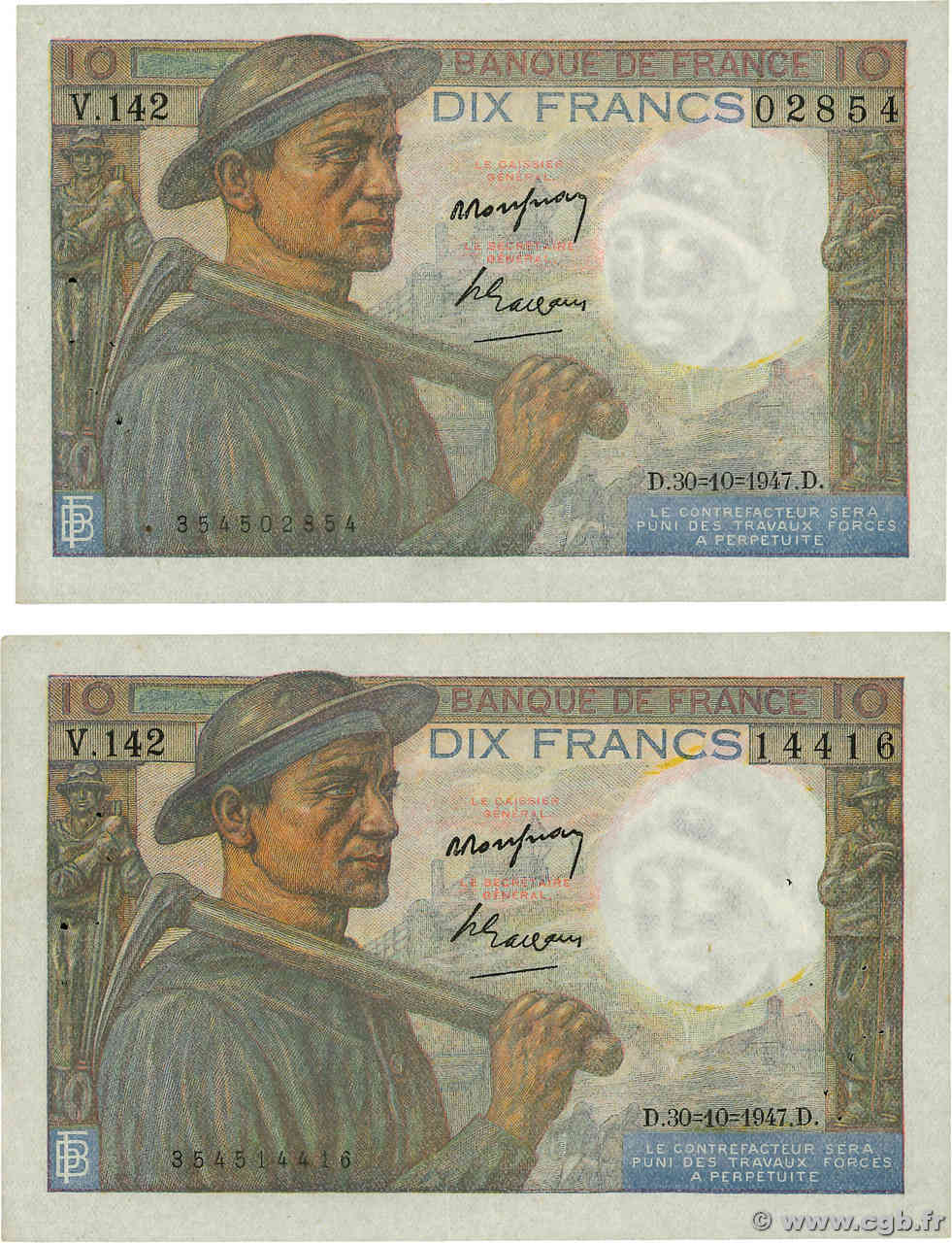 10 Francs MINEUR Lot FRANCE  1947 F.08.18 TTB