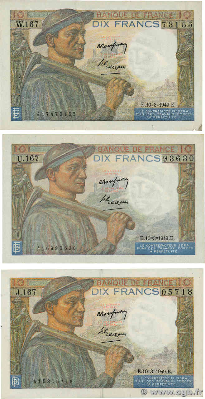 10 Francs MINEUR Lot FRANCE  1949 F.08.20 SUP