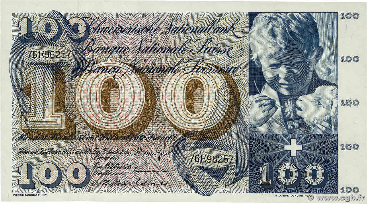 100 Francs SUISSE  1971 P.49m UNC-