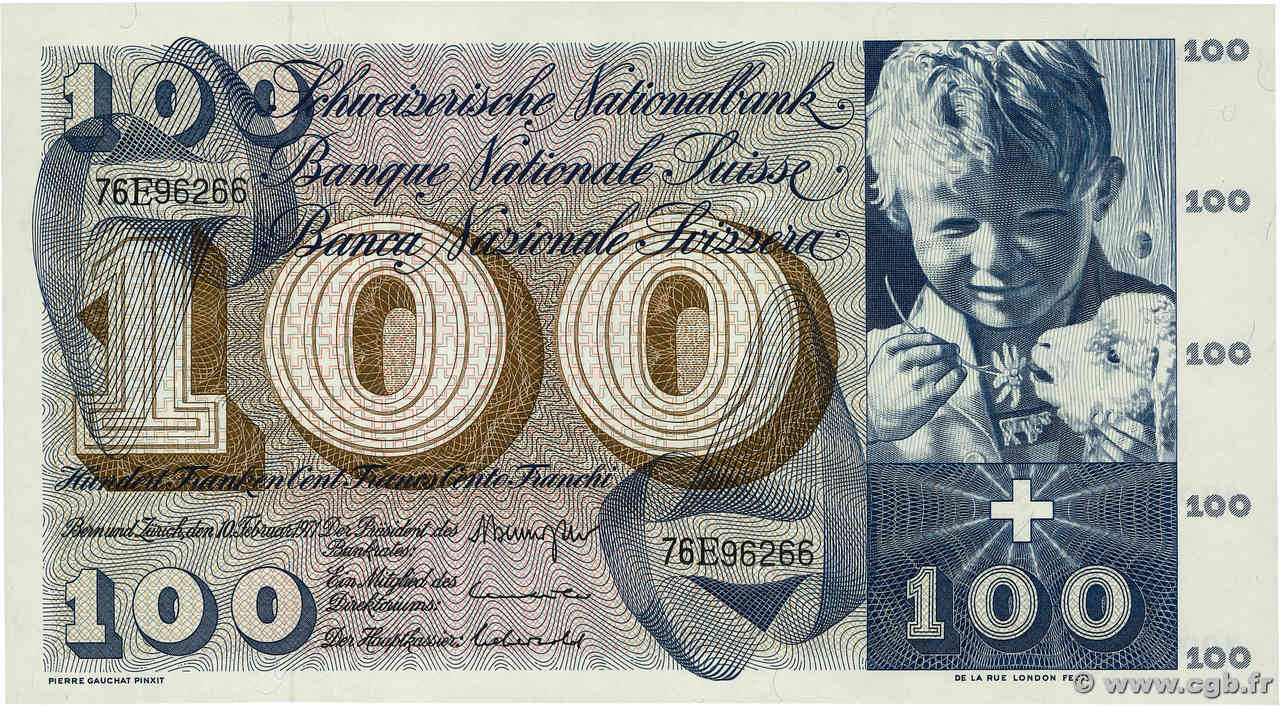 100 Francs SUISSE  1971 P.49m FDC