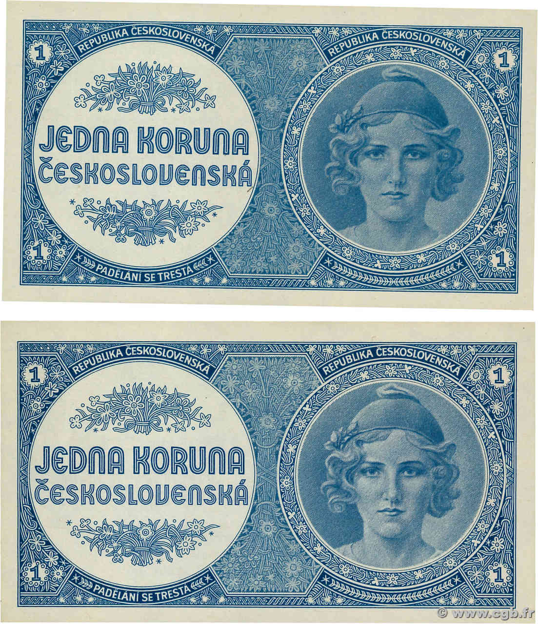 1 Koruna Lot TCHÉCOSLOVAQUIE  1946 P.058 NEUF