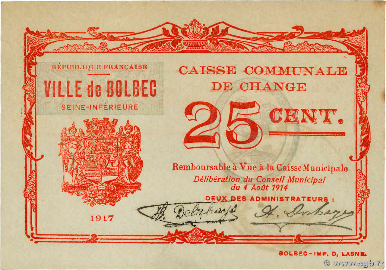 25 Centimes FRANCE régionalisme et divers Bolbec 1914 JP.76-015 SUP