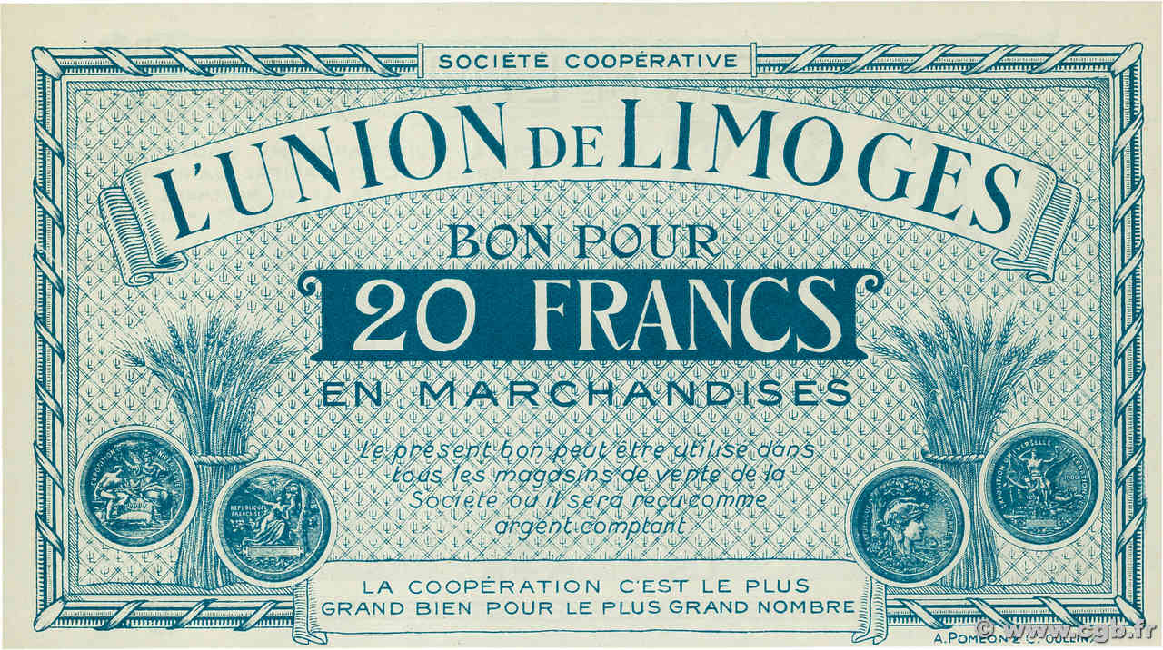 20 Francs FRANCE régionalisme et divers Limoges 1920 P.- NEUF