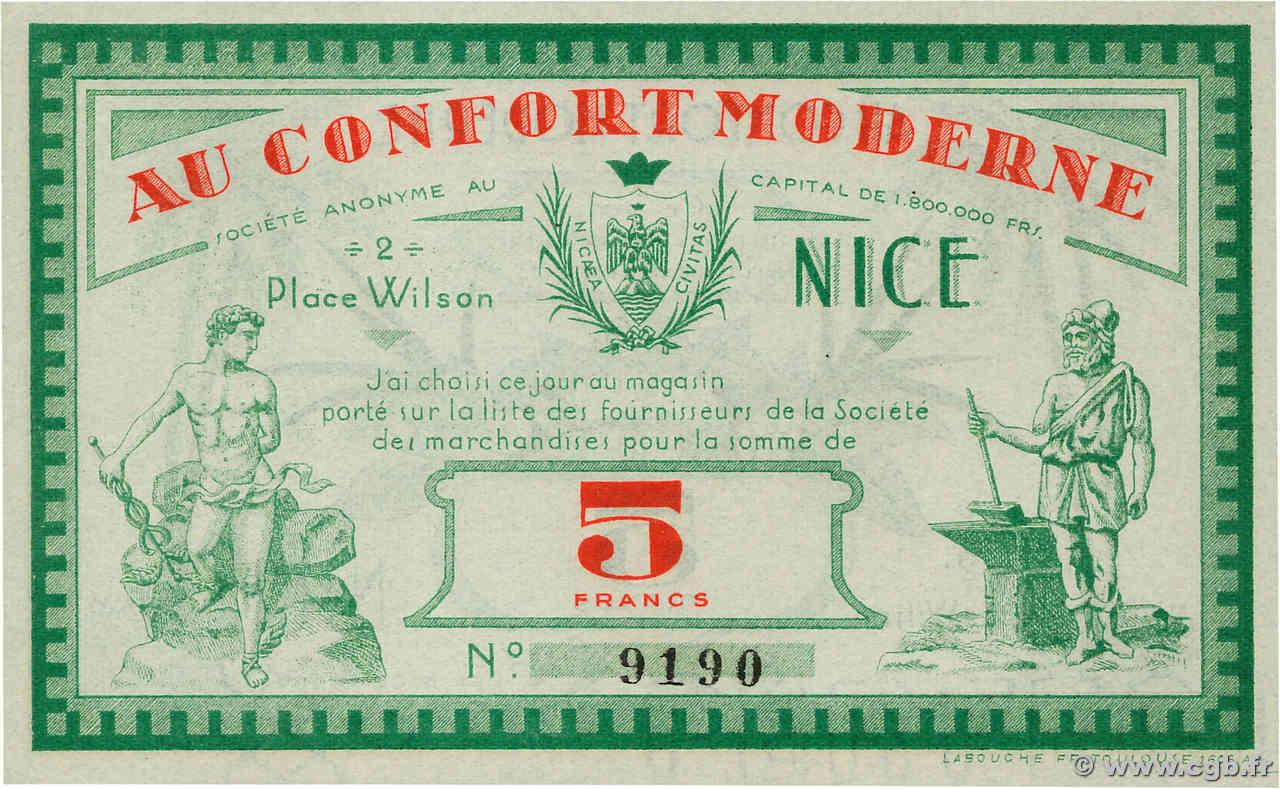 5 Francs FRANCE régionalisme et divers Nice 1930 F.- NEUF