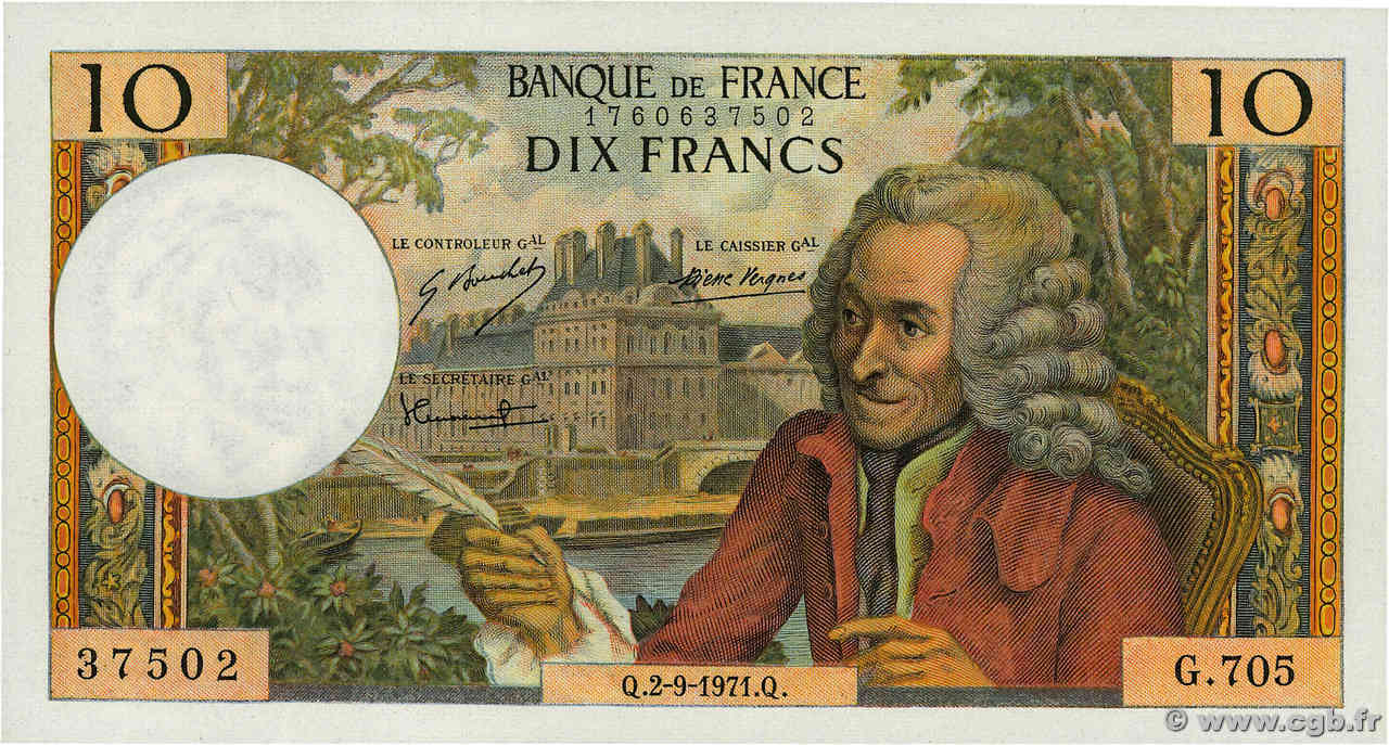 10 Francs VOLTAIRE FRANCIA  1971 F.62.51 q.FDC