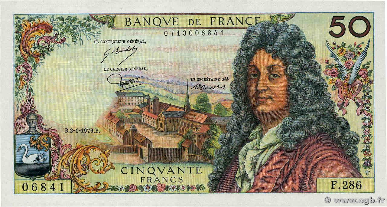 50 Francs RACINE FRANCIA  1976 F.64.32 AU+