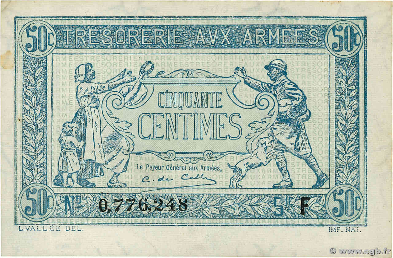 50 Centimes TRÉSORERIE AUX ARMÉES 1917 FRANCE  1917 VF.01.06 TTB+