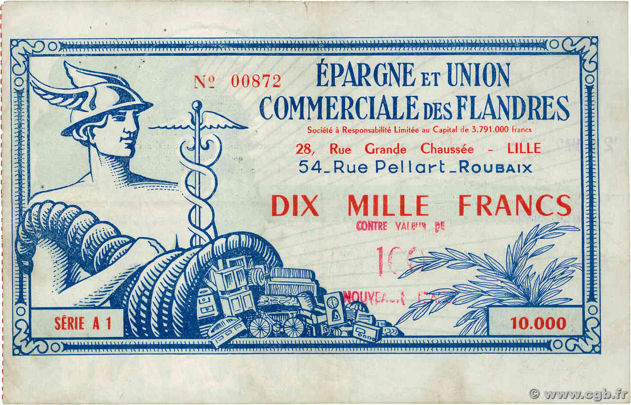 100 NF sur 10000 Francs FRANCE régionalisme et divers Lille 1959 P.- TTB