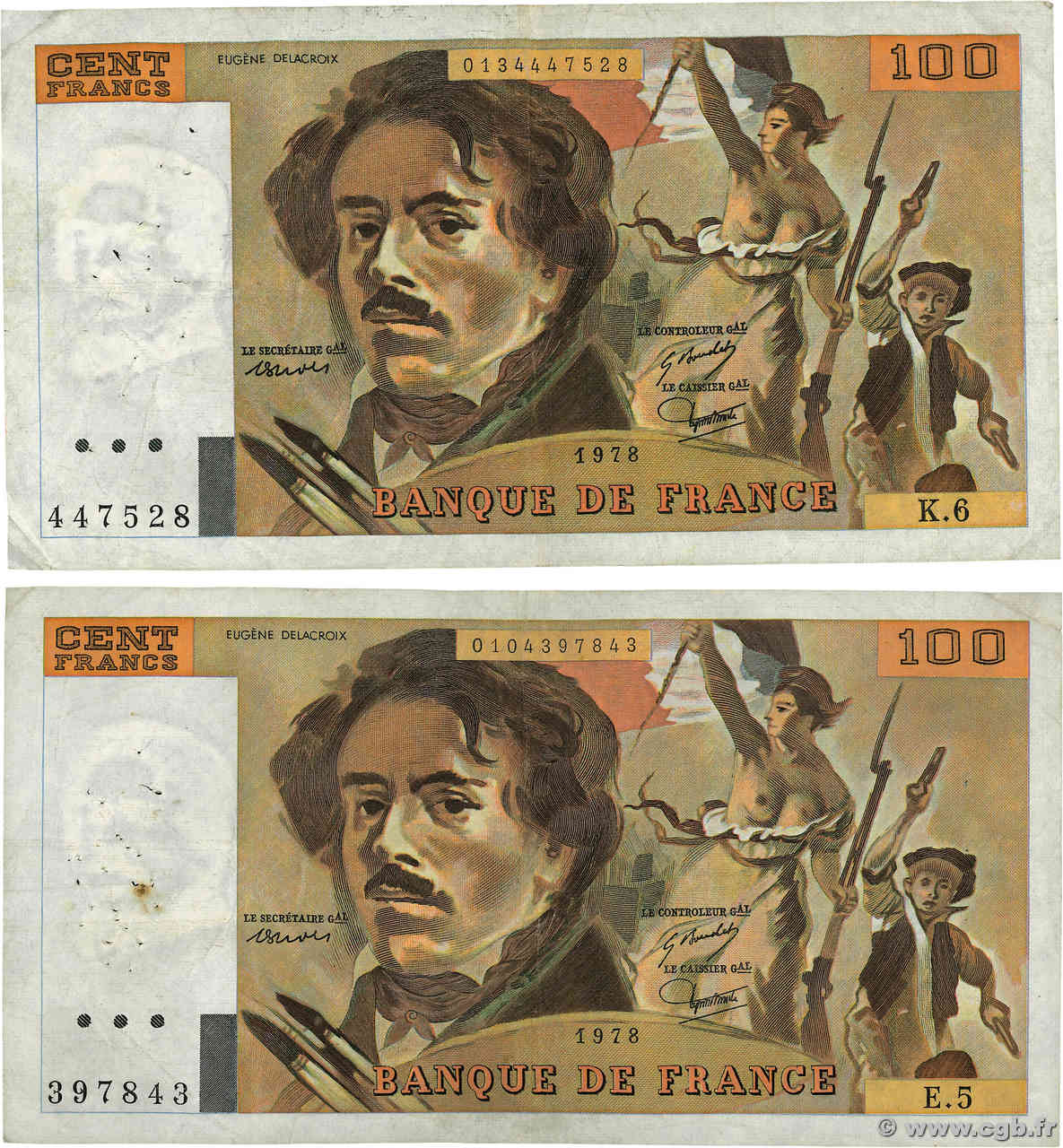 100 Francs DELACROIX modifié Lot FRANCE  1978 F.69.01d TB