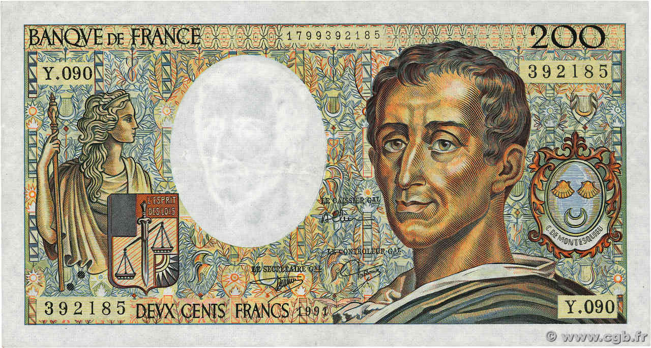 200 Francs MONTESQUIEU FRANCE  1991 F.70.11 TB+