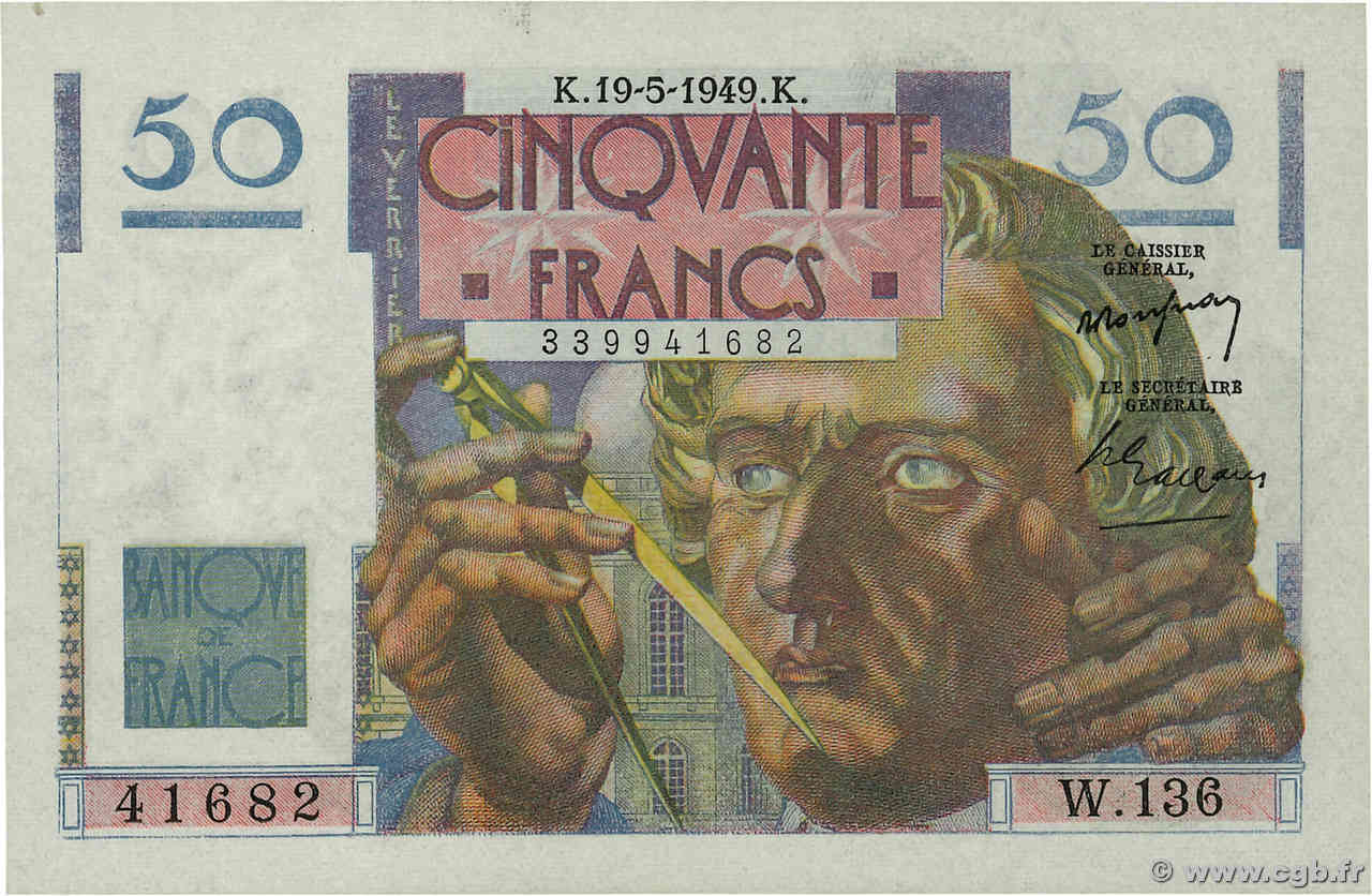 50 Francs LE VERRIER FRANCE  1949 F.20.12 SPL