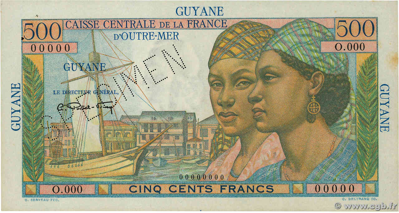500 Francs Pointe à Pitre Spécimen GUYANE  1946 P.24s pr.SPL