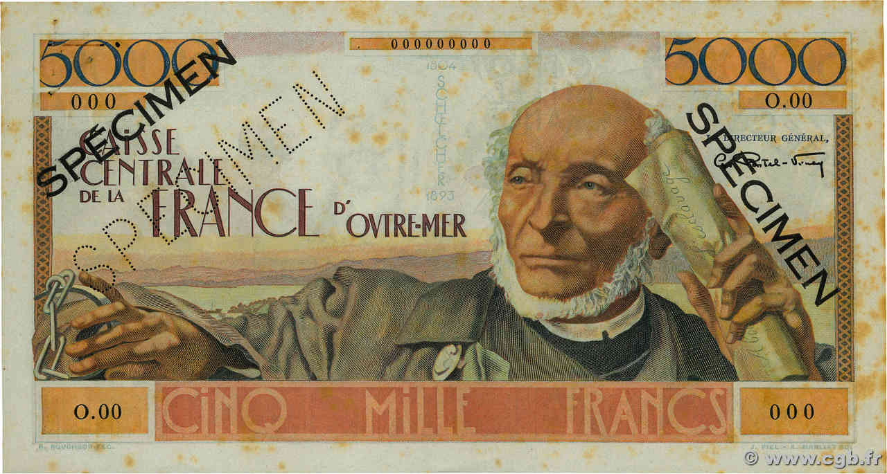 5000 Francs Schoelcher Spécimen FRENCH EQUATORIAL AFRICA  1947 P.27s XF