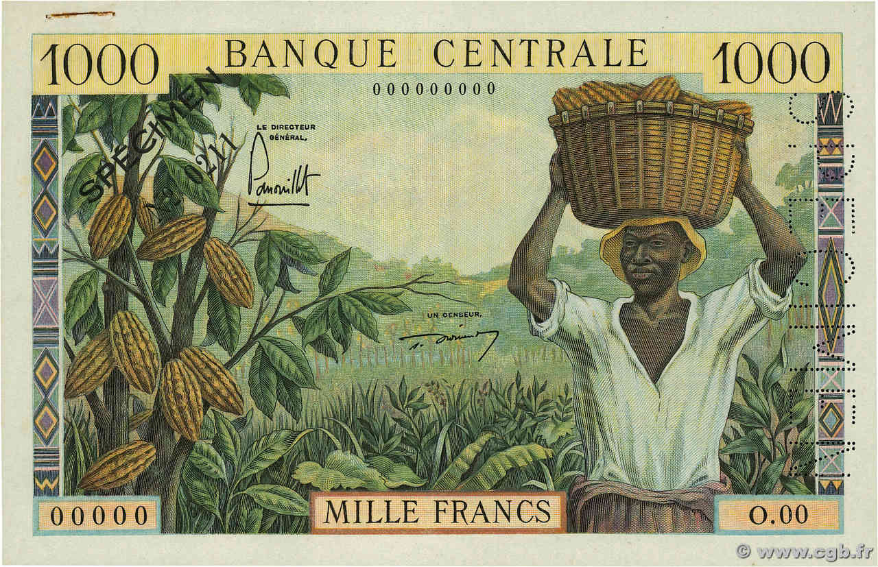 1000 Francs Spécimen CAMERúN  1961 P.07s SC