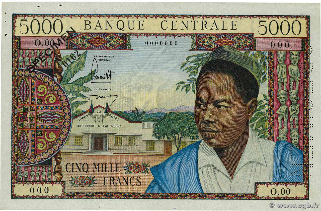 5000 Francs Spécimen CAMEROUN  1961 P.08s SUP