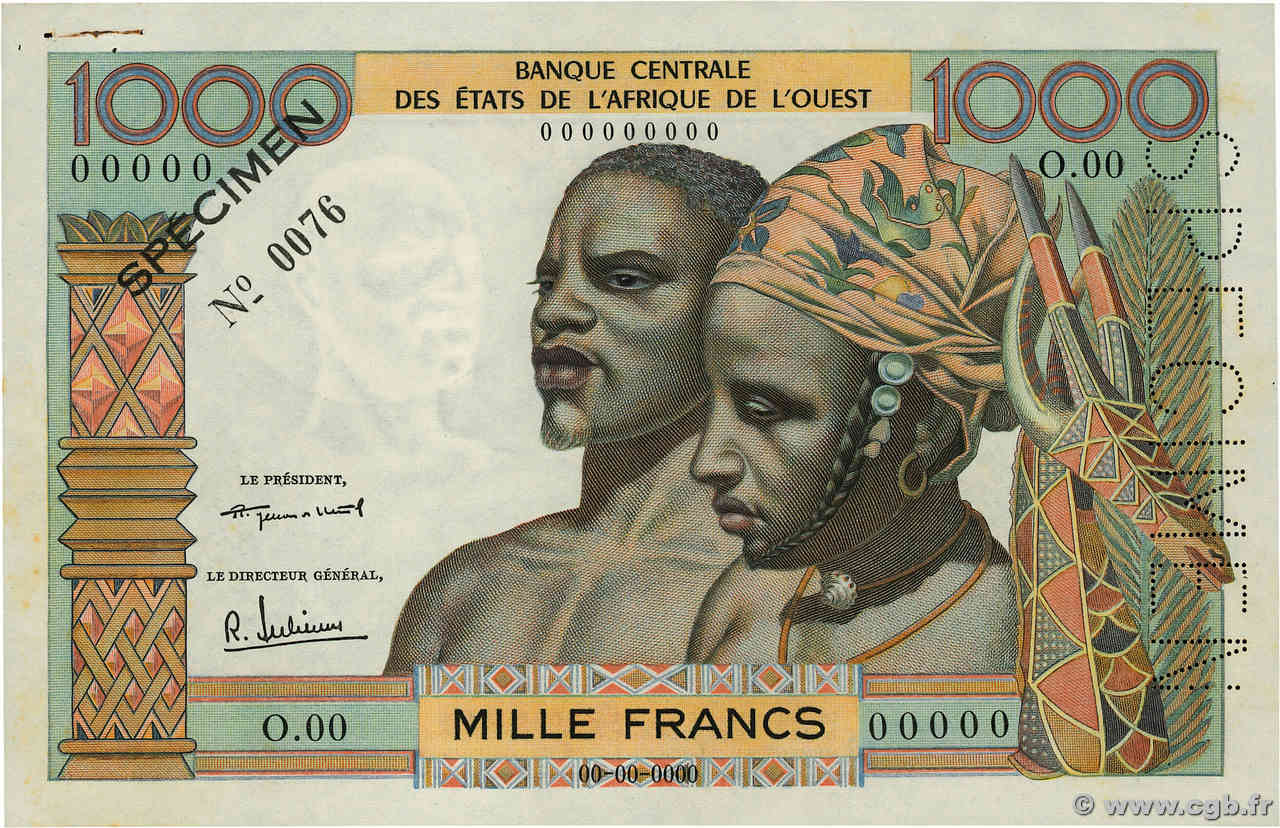 1000 Francs ÉTATS DE L AFRIQUE DE L OUEST  1959 P.004s SUP+