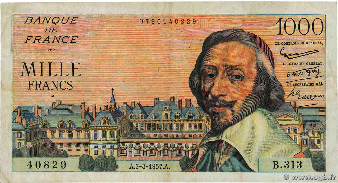 1000 Francs RICHELIEU FRANCIA  1957 F.42.25 BC