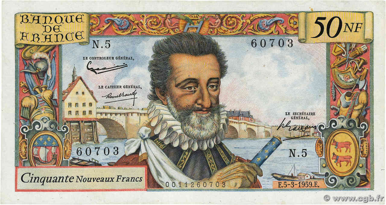 50 Nouveaux Francs HENRI IV FRANKREICH  1959 F.58.01 SS