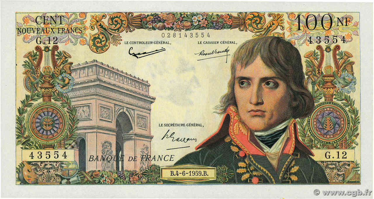 100 Nouveaux Francs BONAPARTE FRANKREICH  1959 F.59.02 VZ+