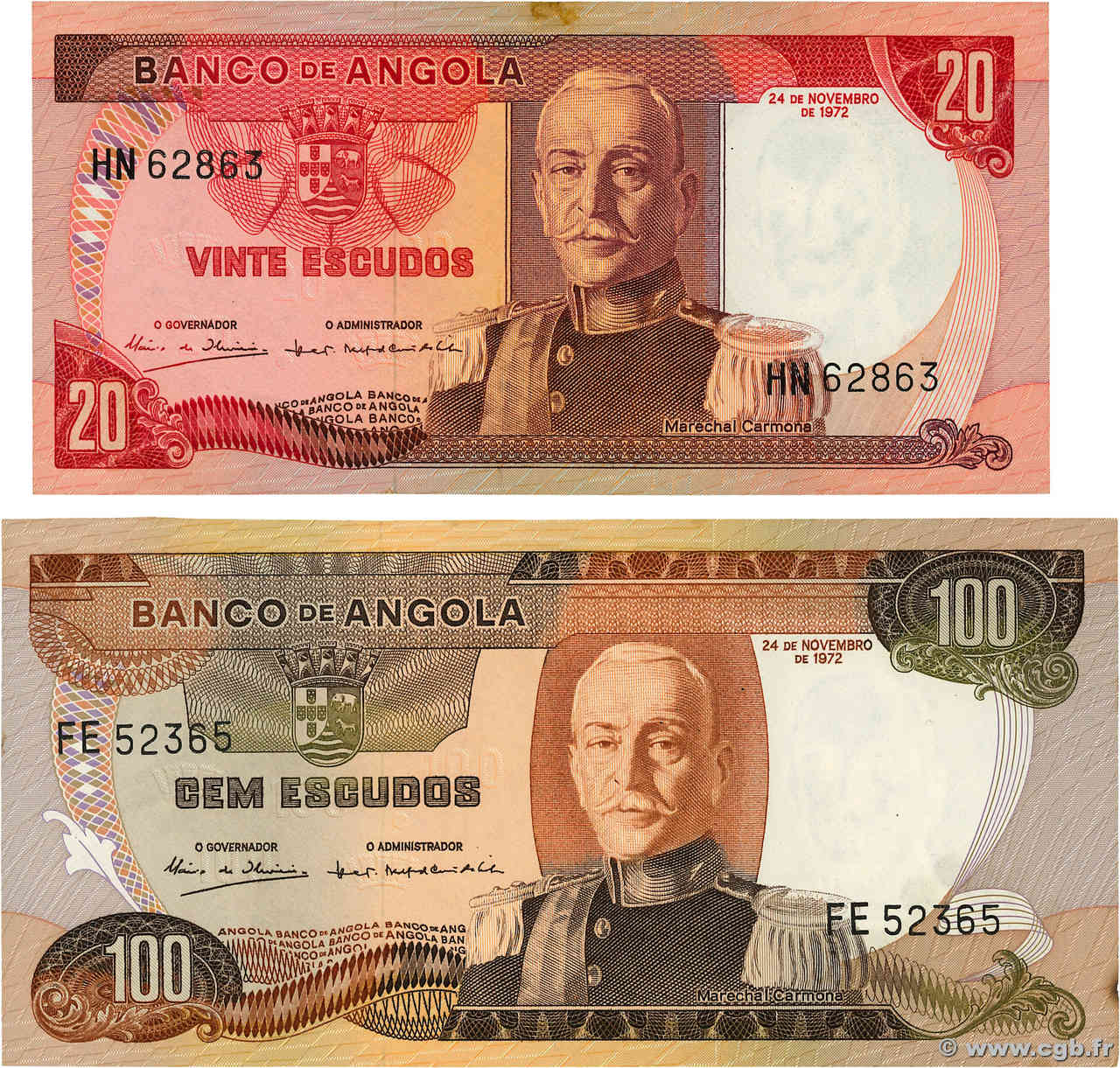 20 et 100 Escudos Lot ANGOLA  1972 P.099 SPL
