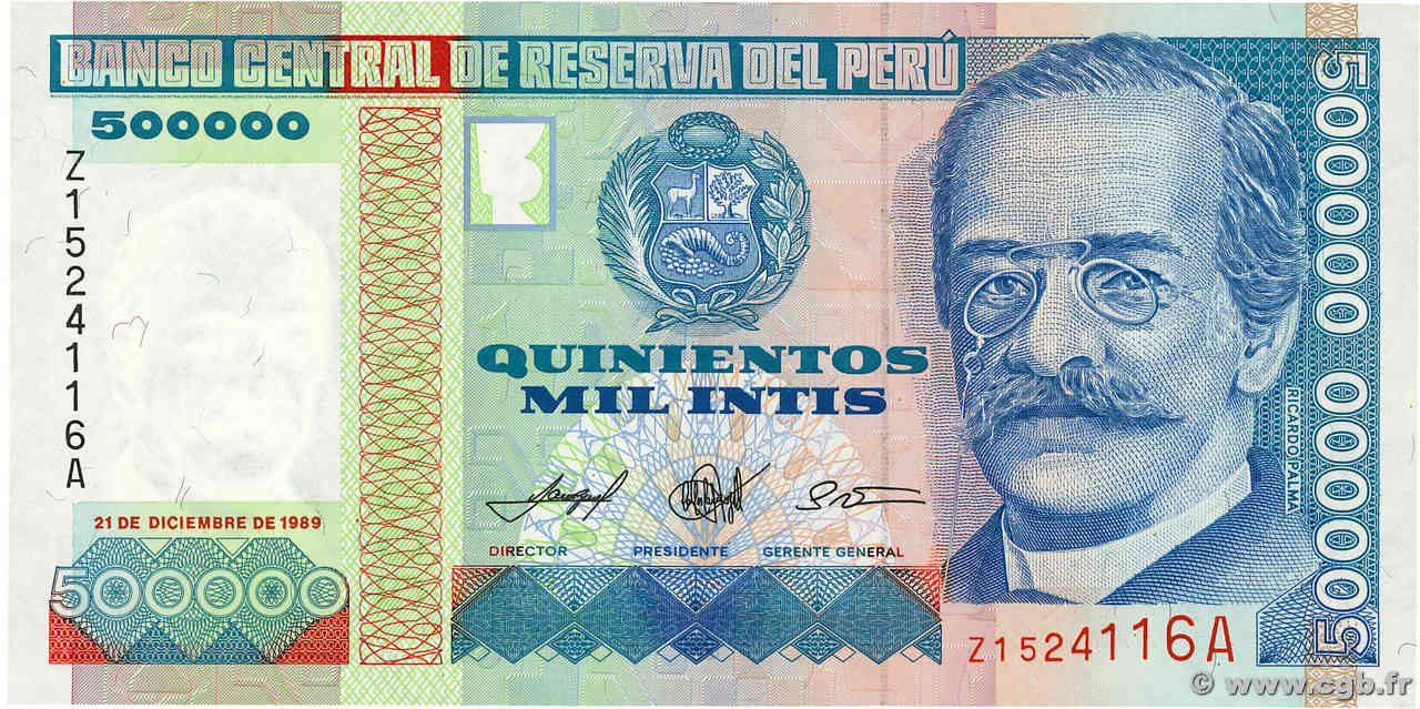 500000 Intis PÉROU  1989 P.147 NEUF