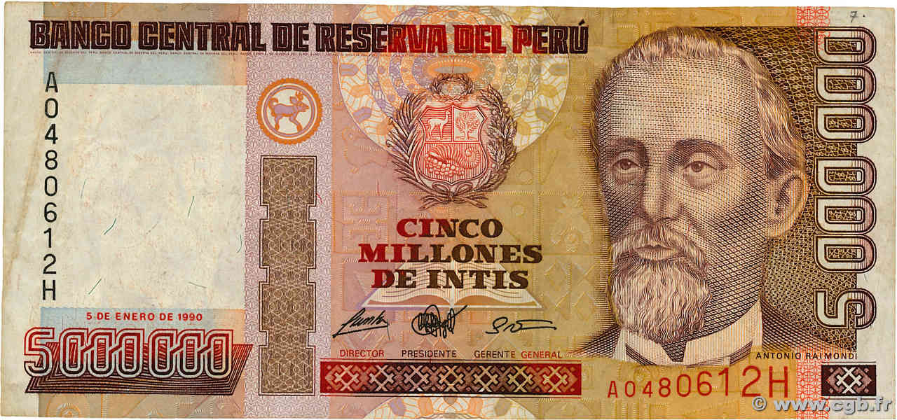 5000000 Intis PÉROU  1990 P.149 TB