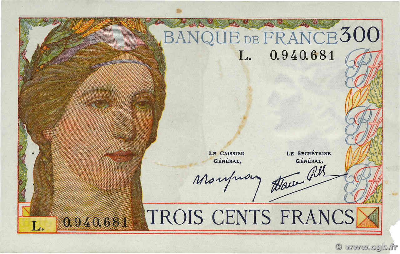 300 Francs FRANKREICH  1938 F.29.01b SS