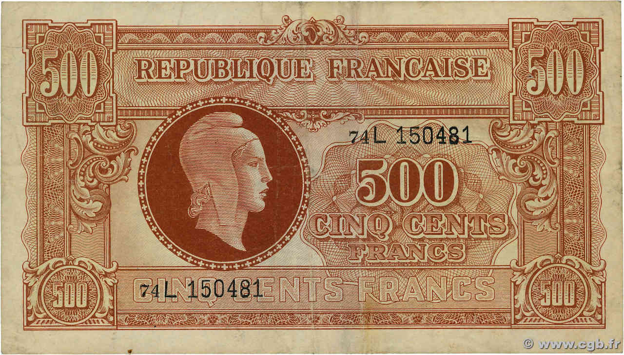 500 Francs MARIANNE fabrication anglaise FRANCIA  1945 VF.11.01 q.BB