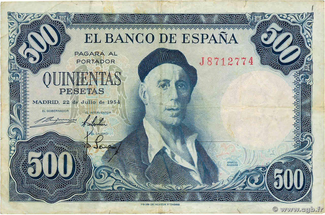 500 Pesetas SPAIN  1954 P.148 F