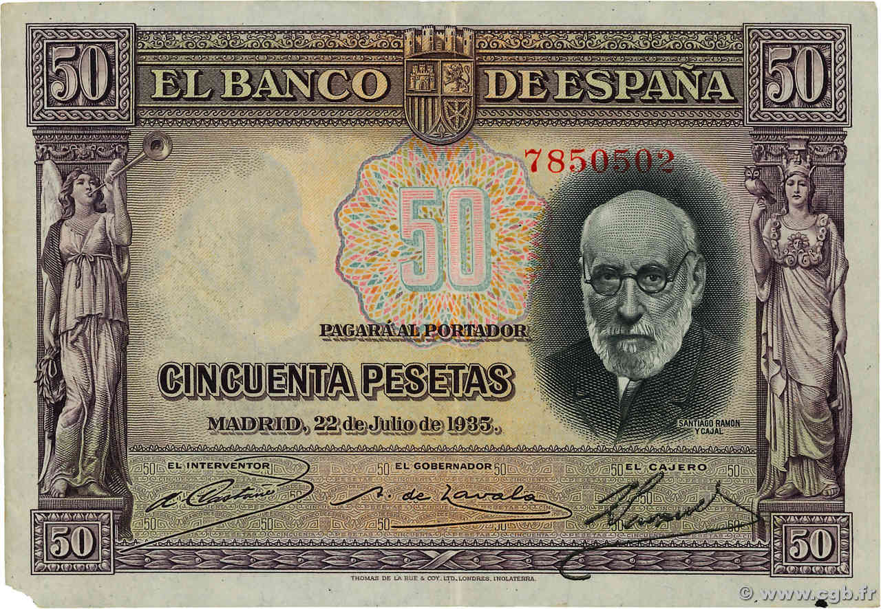 50 Pesetas ESPAGNE  1935 P.088 TTB+