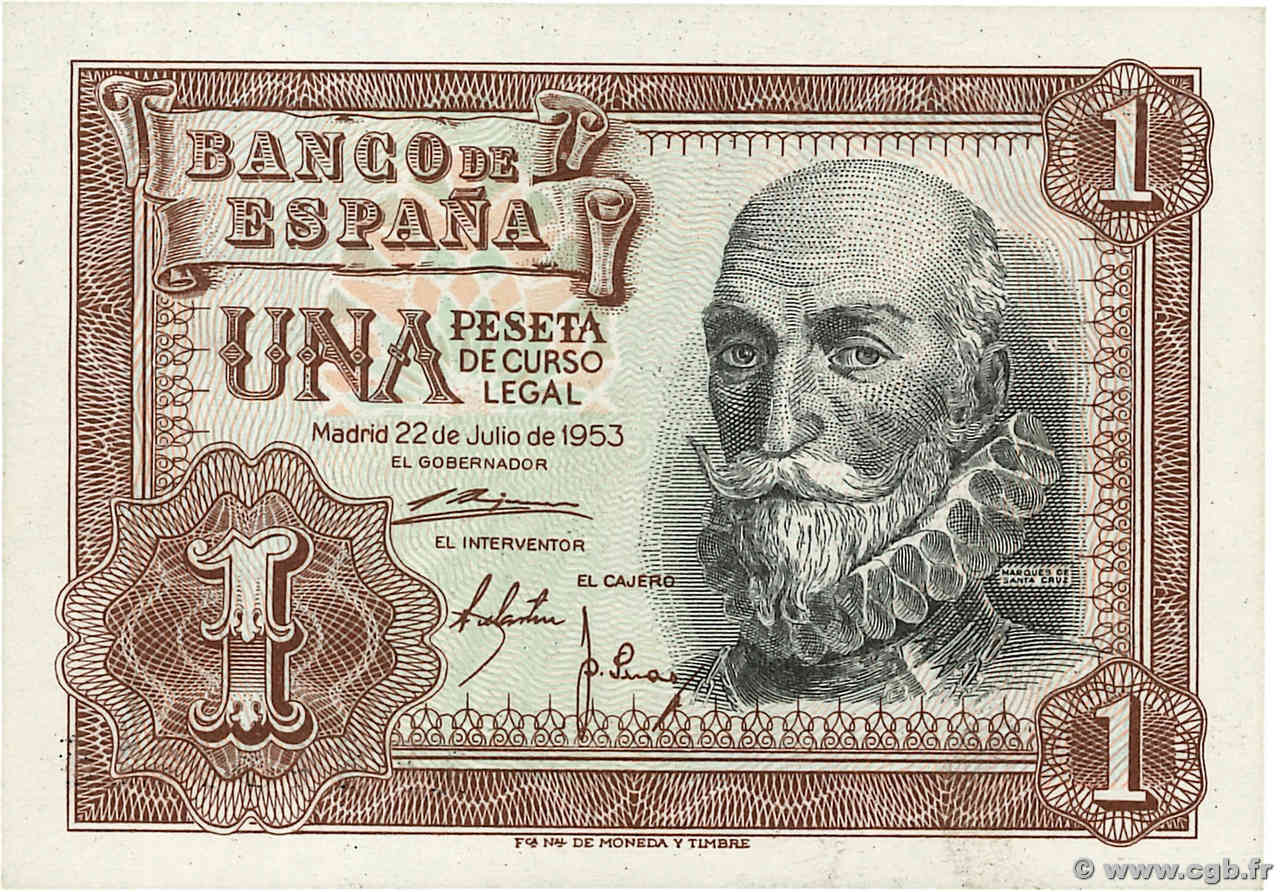 1 Peseta SPAGNA  1953 P.144 q.FDC