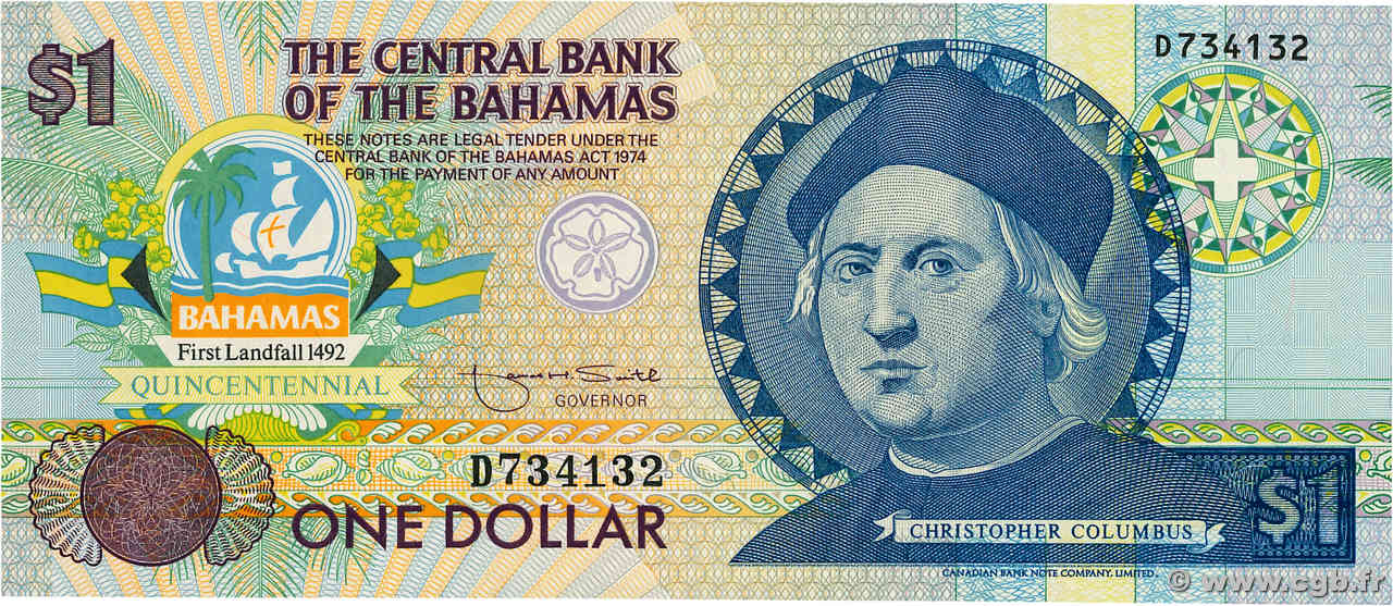 1 Dollar BAHAMAS  1992 P.50a ST