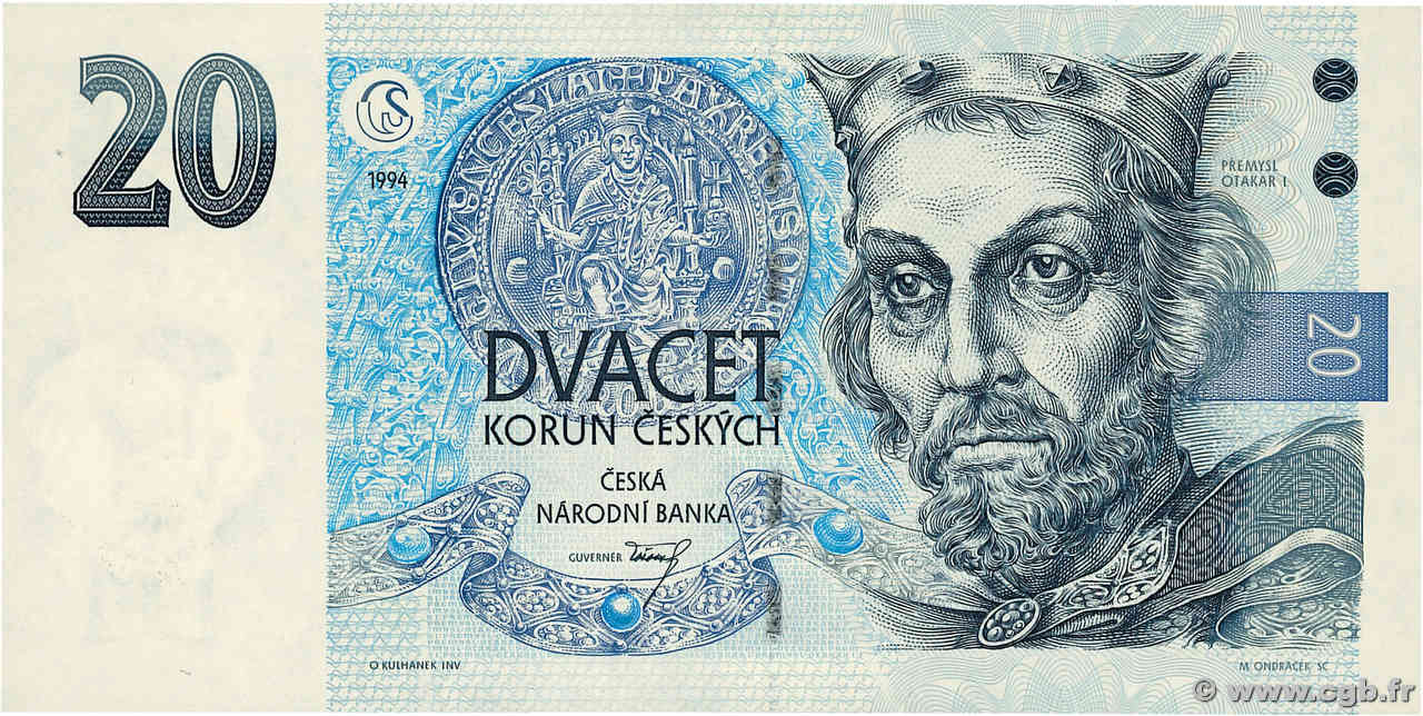 20 Korun CZECH REPUBLIC  1994 P.10a UNC