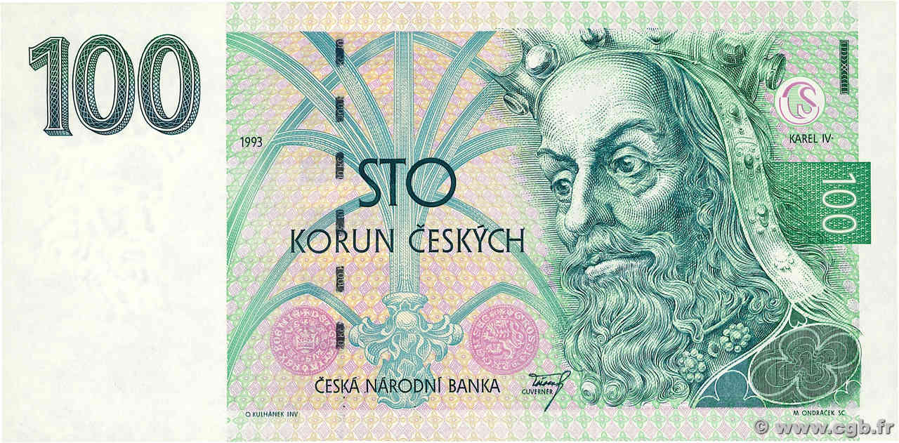 100 Korun TSCHECHISCHE REPUBLIK  1993 P.05a fST+