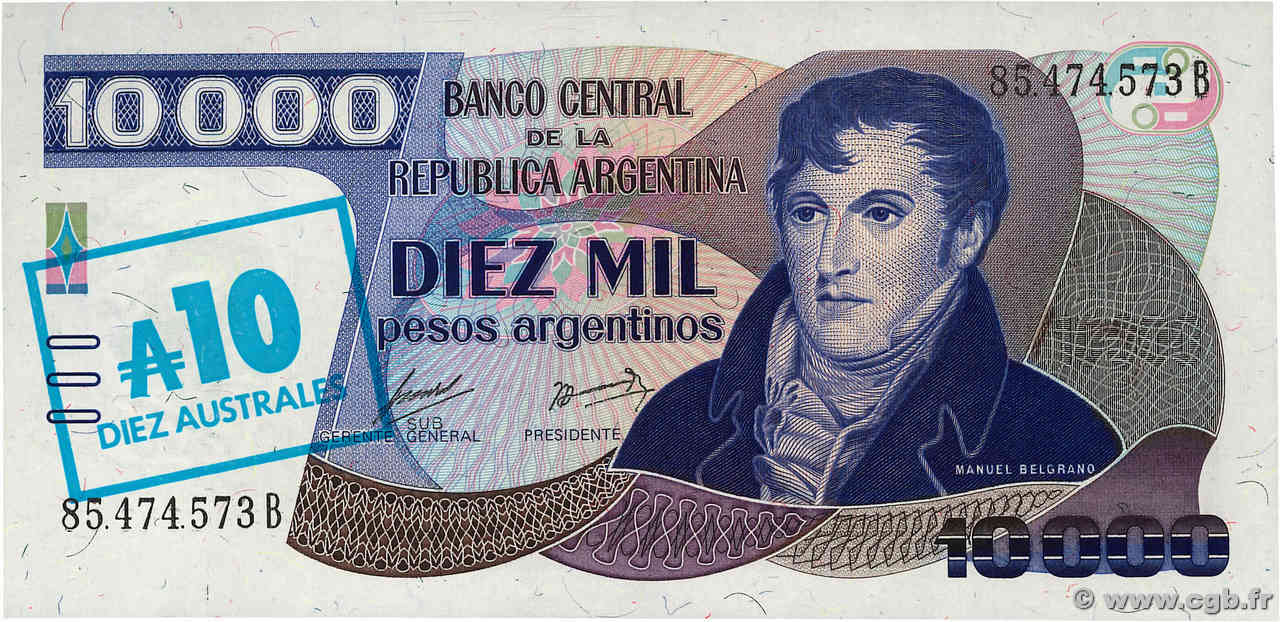 10 Australes ARGENTINA  1985 P.322c UNC