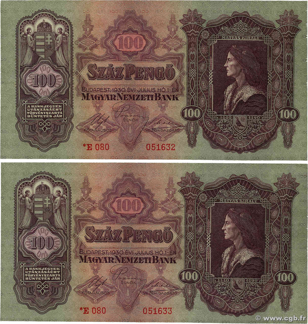 100 Pengö Lot UNGARN  1930 P.098 ST