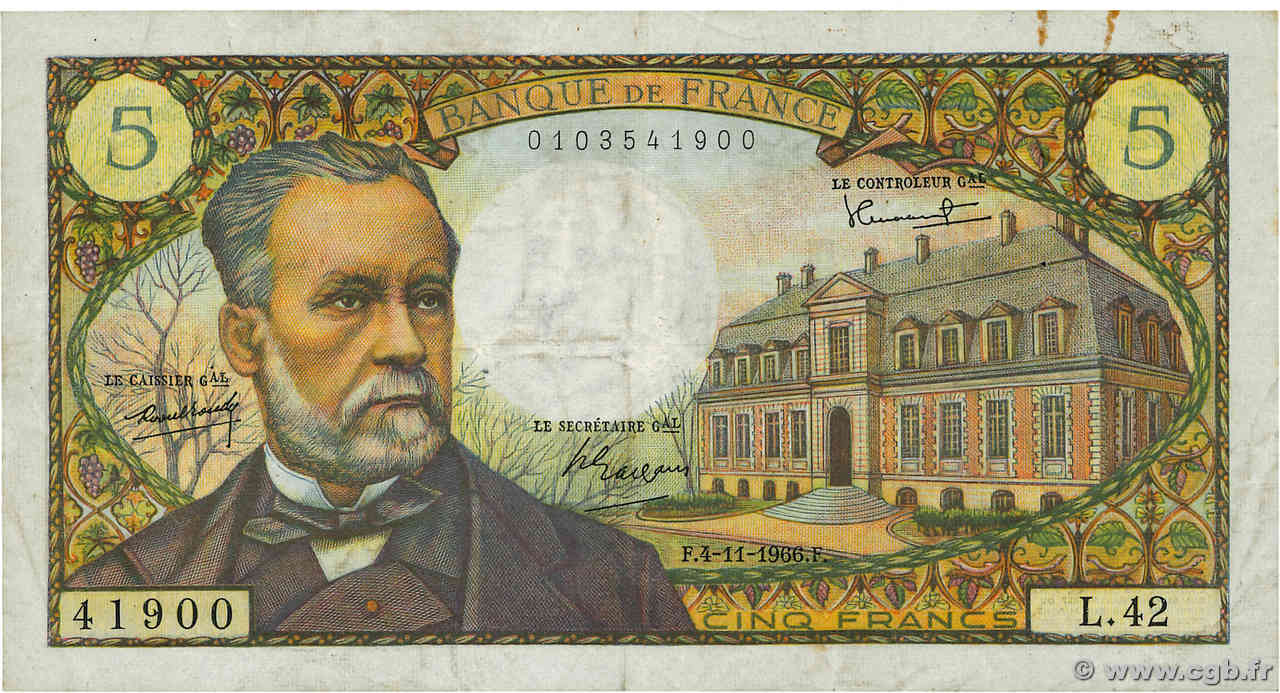 5 Francs PASTEUR FRANKREICH  1966 F.61.04 S