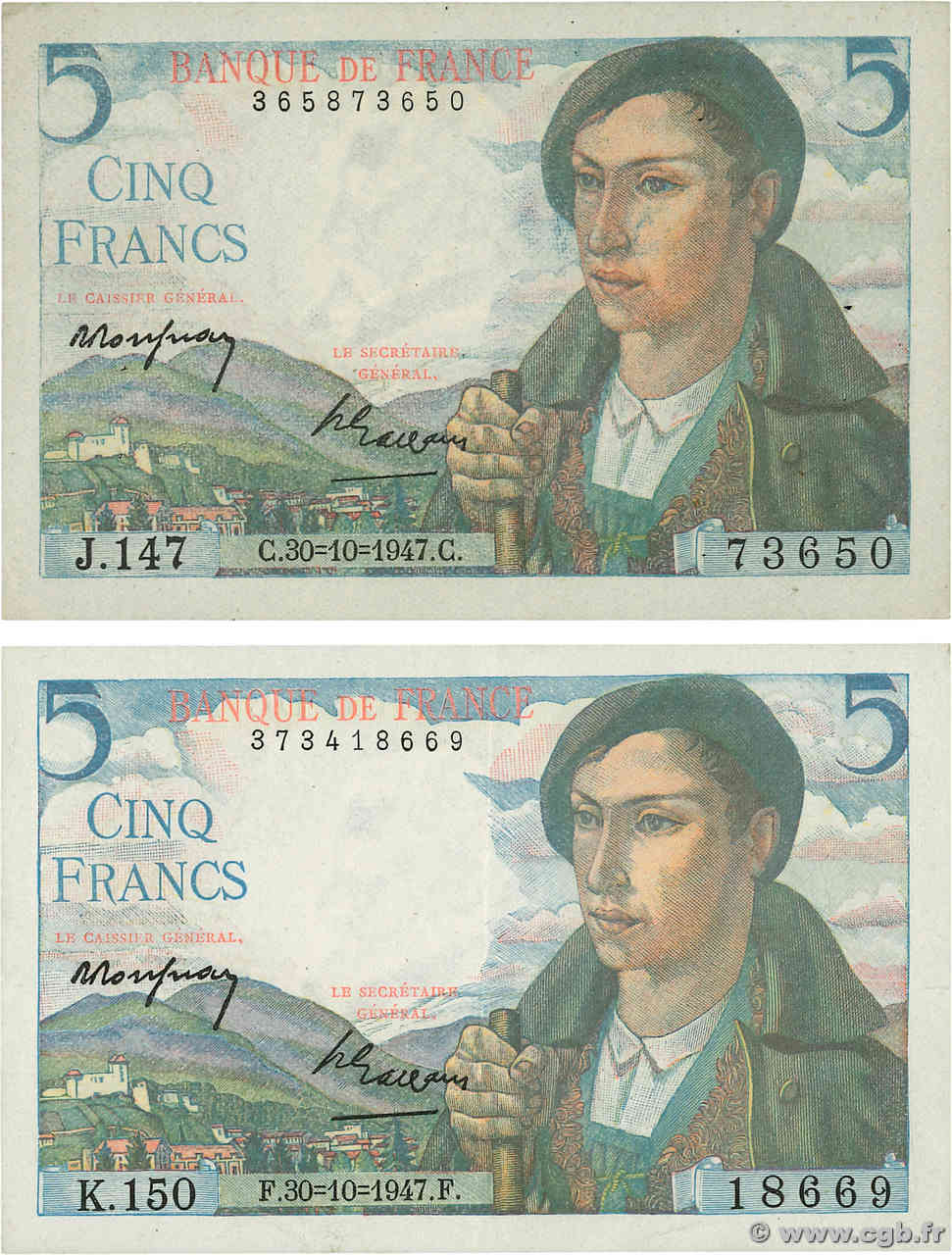 5 Francs BERGER Lot FRANKREICH  1947 F.05.07 VZ