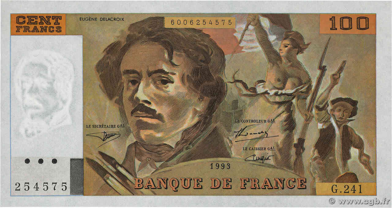 100 Francs DELACROIX imprimé en continu FRANCIA  1993 F.69bis.08 FDC