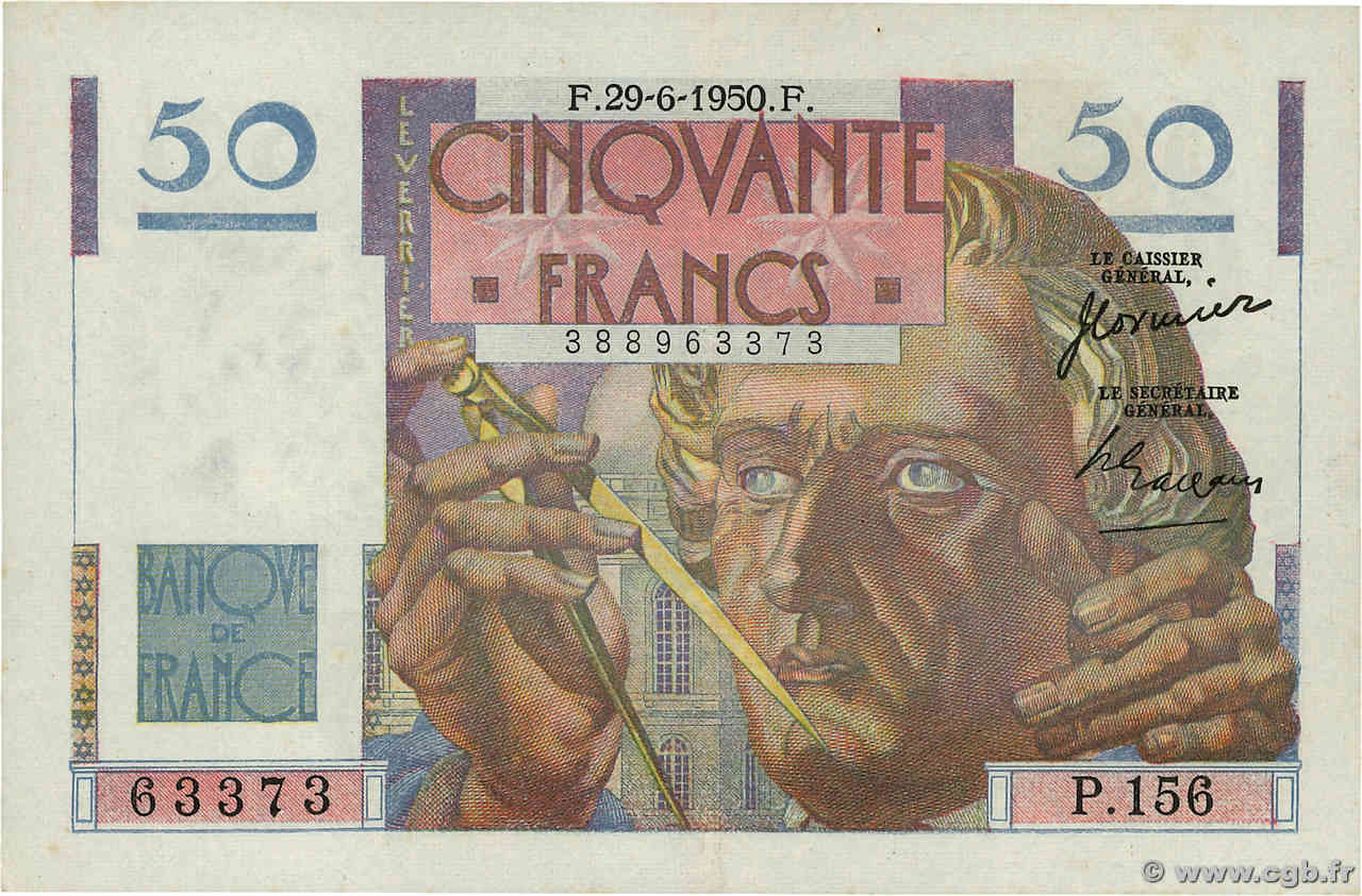 50 Francs LE VERRIER FRANCE  1950 F.20.15 TTB