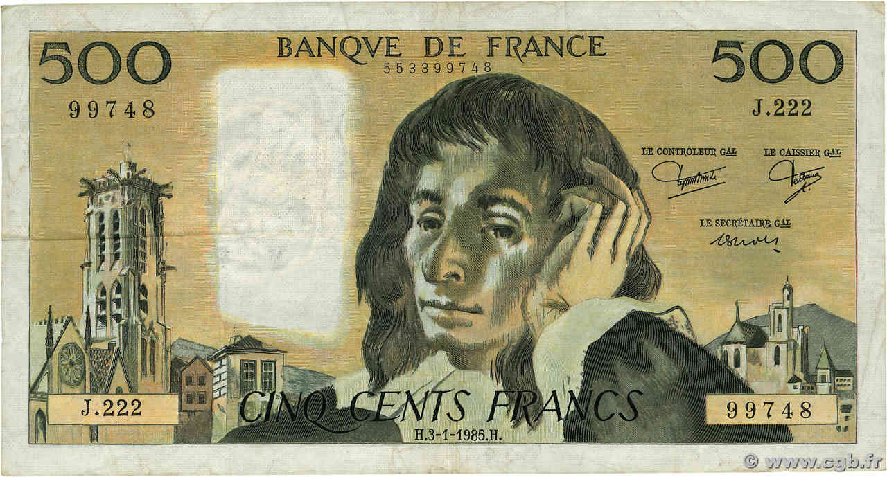 500 Francs PASCAL FRANCE  1985 F.71.32 TB
