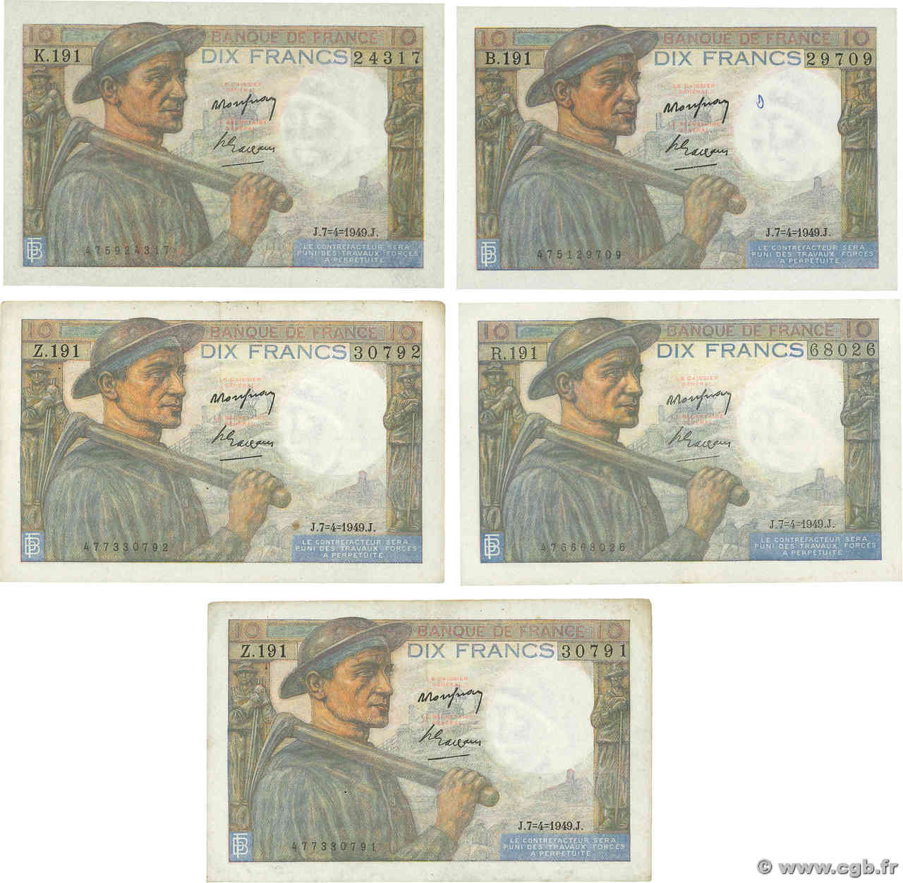 10 Francs MINEUR Lot FRANKREICH  1949 F.08.21 fVZ