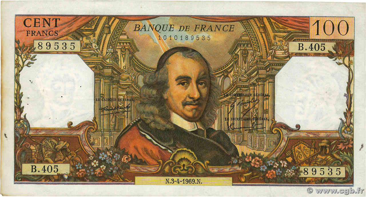 100 Francs CORNEILLE FRANCE  1969 F.65.26 pr.TTB