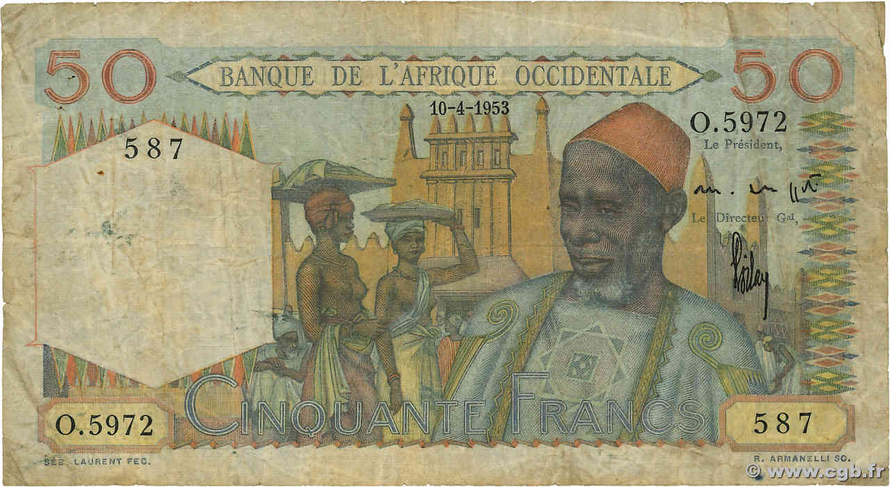 50 Francs AFRIQUE OCCIDENTALE FRANÇAISE (1895-1958)  1953 P.39 B