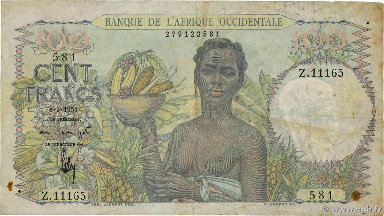 100 Francs AFRIQUE OCCIDENTALE FRANÇAISE (1895-1958)  1951 P.40 B+