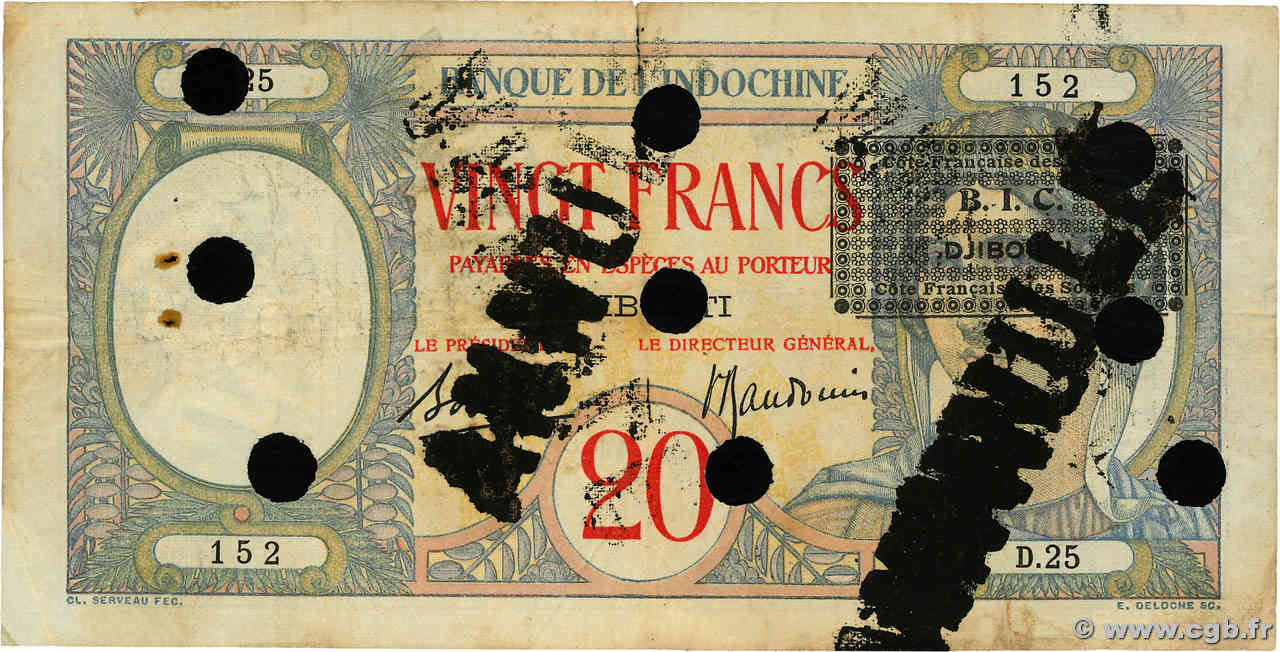 20 Francs Spécimen DJIBOUTI  1943 P.12As F